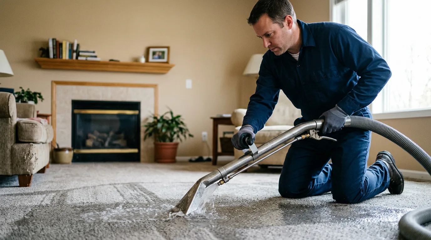 Water damage restoration technician working near Beulah, MI